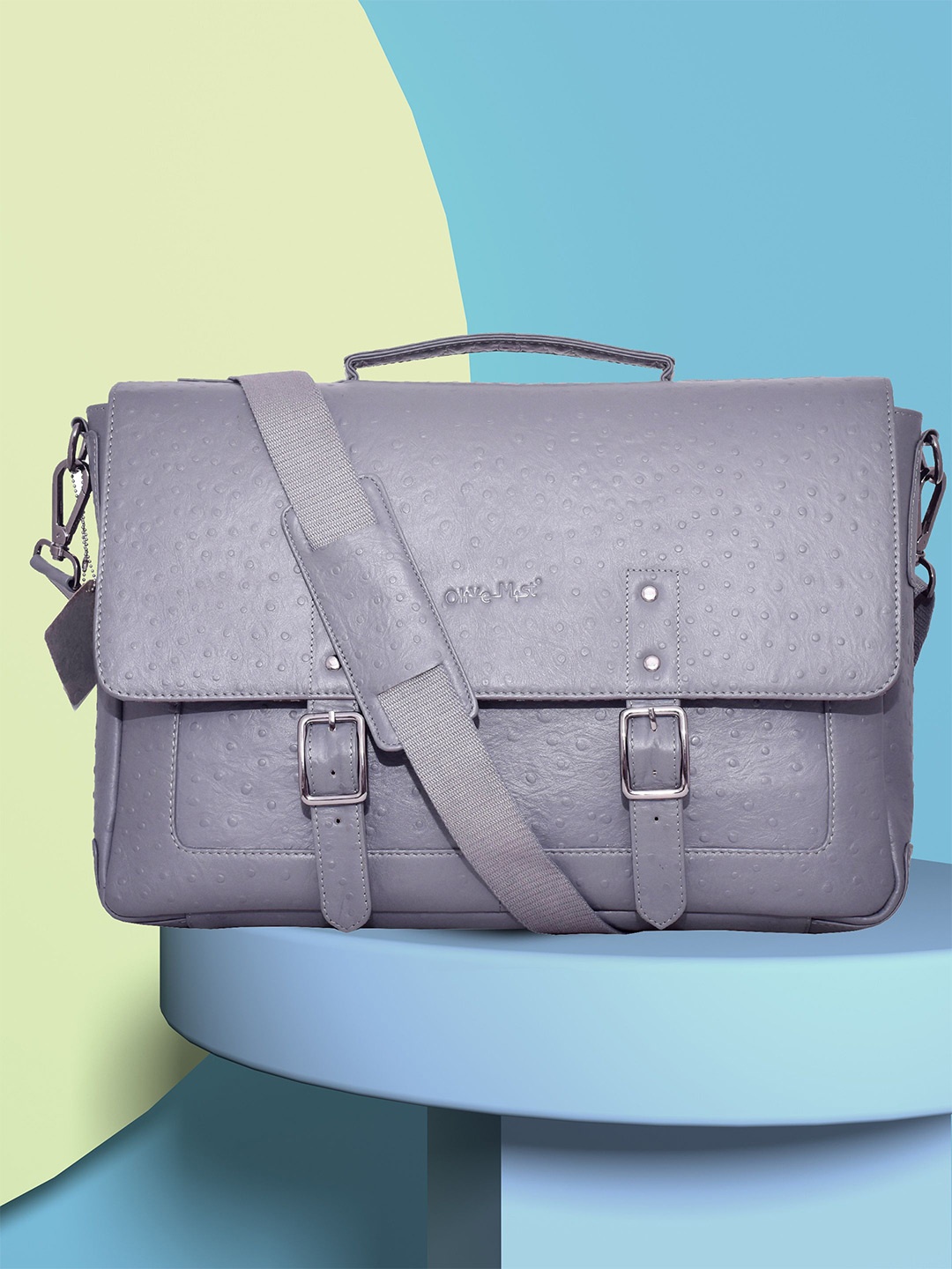

OLIVE MIST Unisex Textured Leather Laptop Bag, Grey