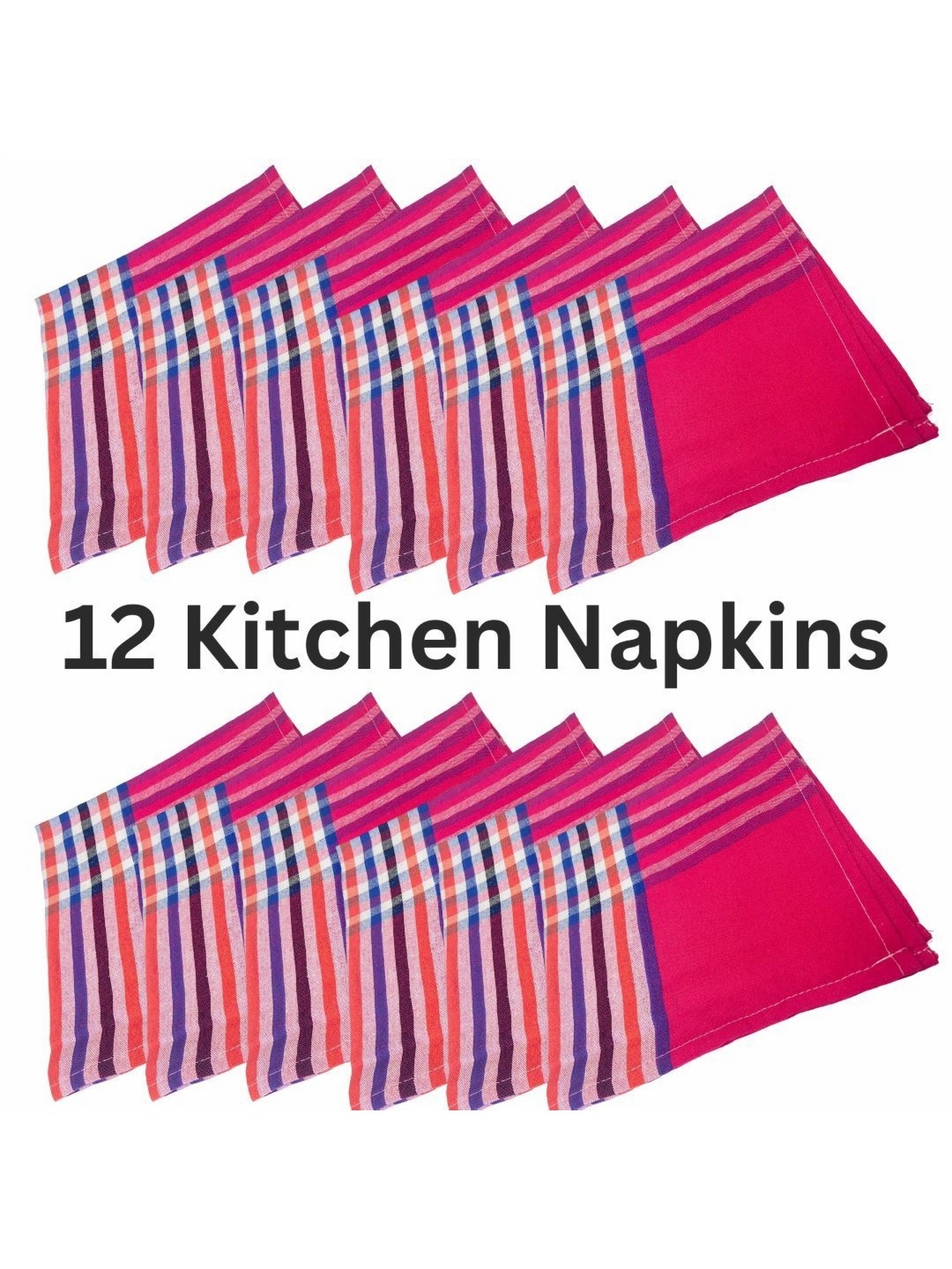 

Lushomes 12-Pcs Fuchsia & White Checked Pure Cotton Kitchen Towels