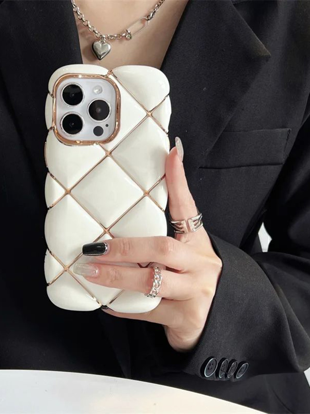

Luxury Kase Geometric Printed iPhone 13 Pro Back Case Mobile Accessories, White