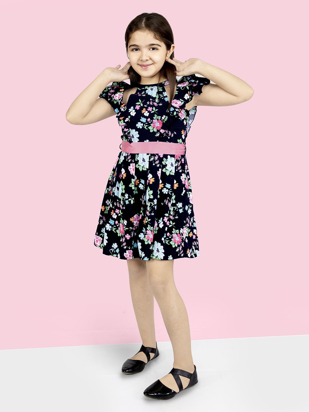 

Naughty Ninos Floral Print Flutter Sleeve Fit & Flare Dress, Black