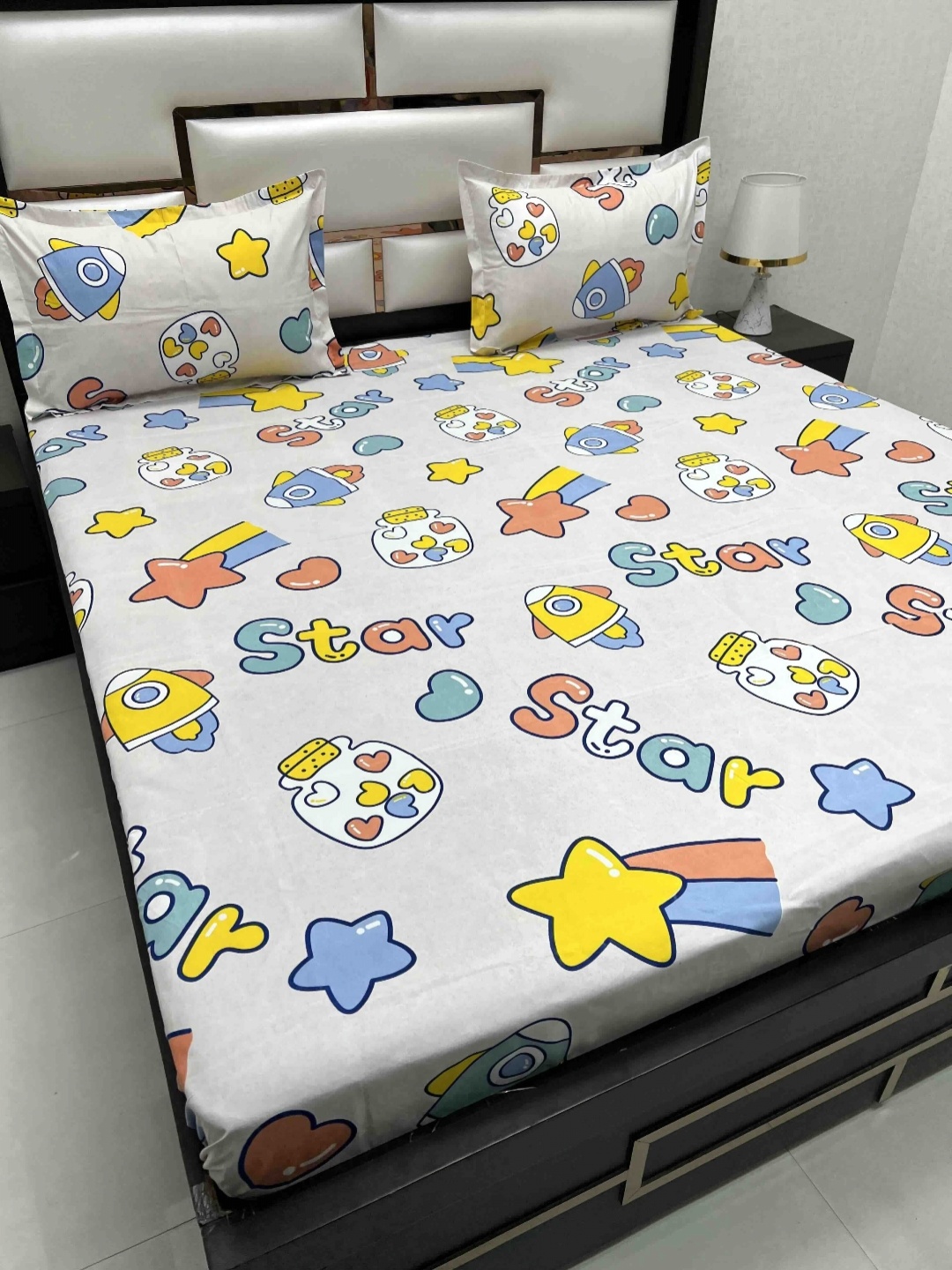 

Pure Decor Kids Blue Cartoon Printed Microfiber 200 TC Queen Bedsheet Set 2.55 m x 2.27 m