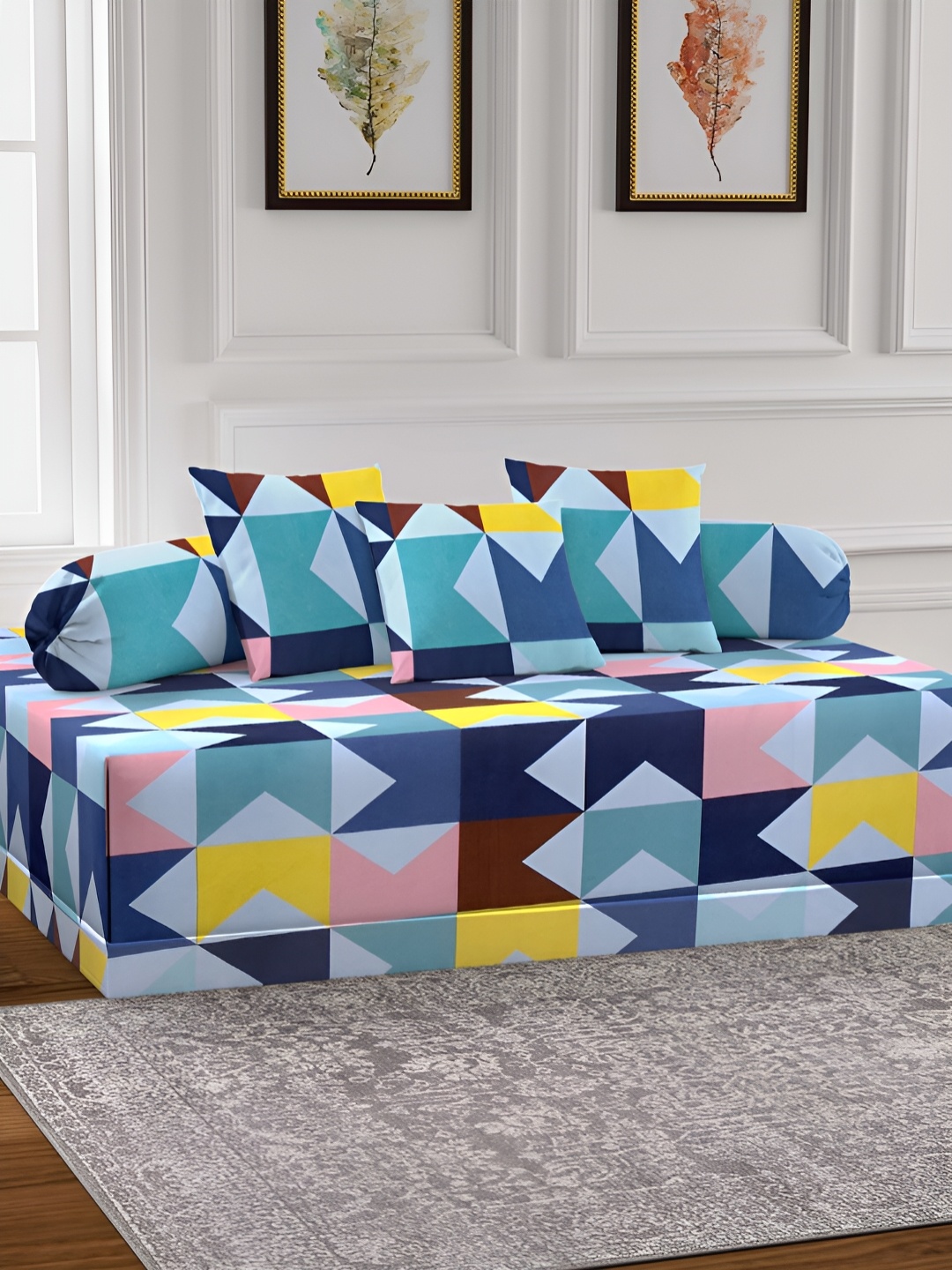 

Arrabi Blue & Yellow 6 Pieces Geometric Printed Diwan Set