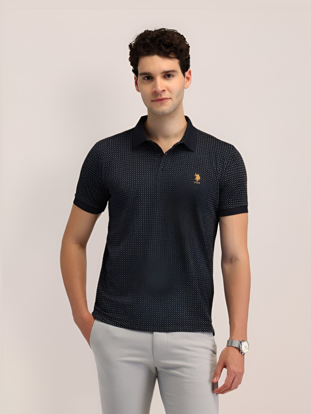

U.S. Polo Assn. Men Brand Logo Printed Polo Collar Slim Fit T-shirt, Blue
