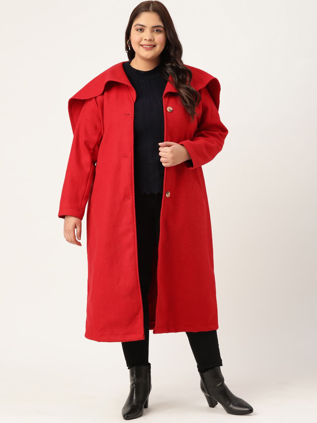 

theRebelinme Women Plus Size Single-Breasted Longline Overcoat, Red