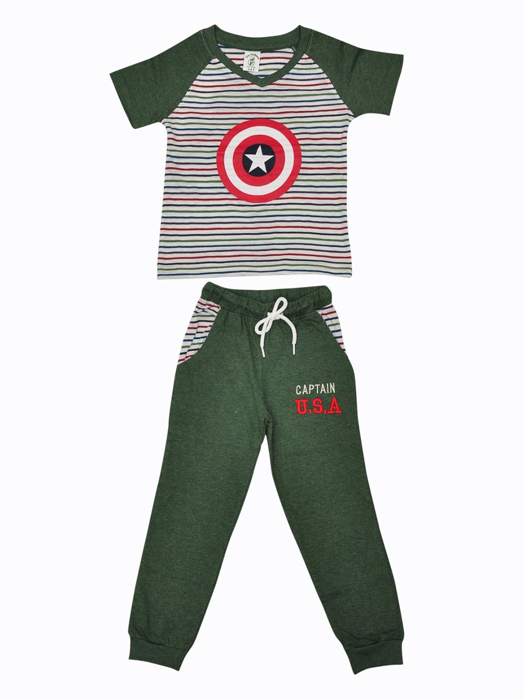 

BAESD Boys Striped T-Shirt With Joggers Night Suit, Green