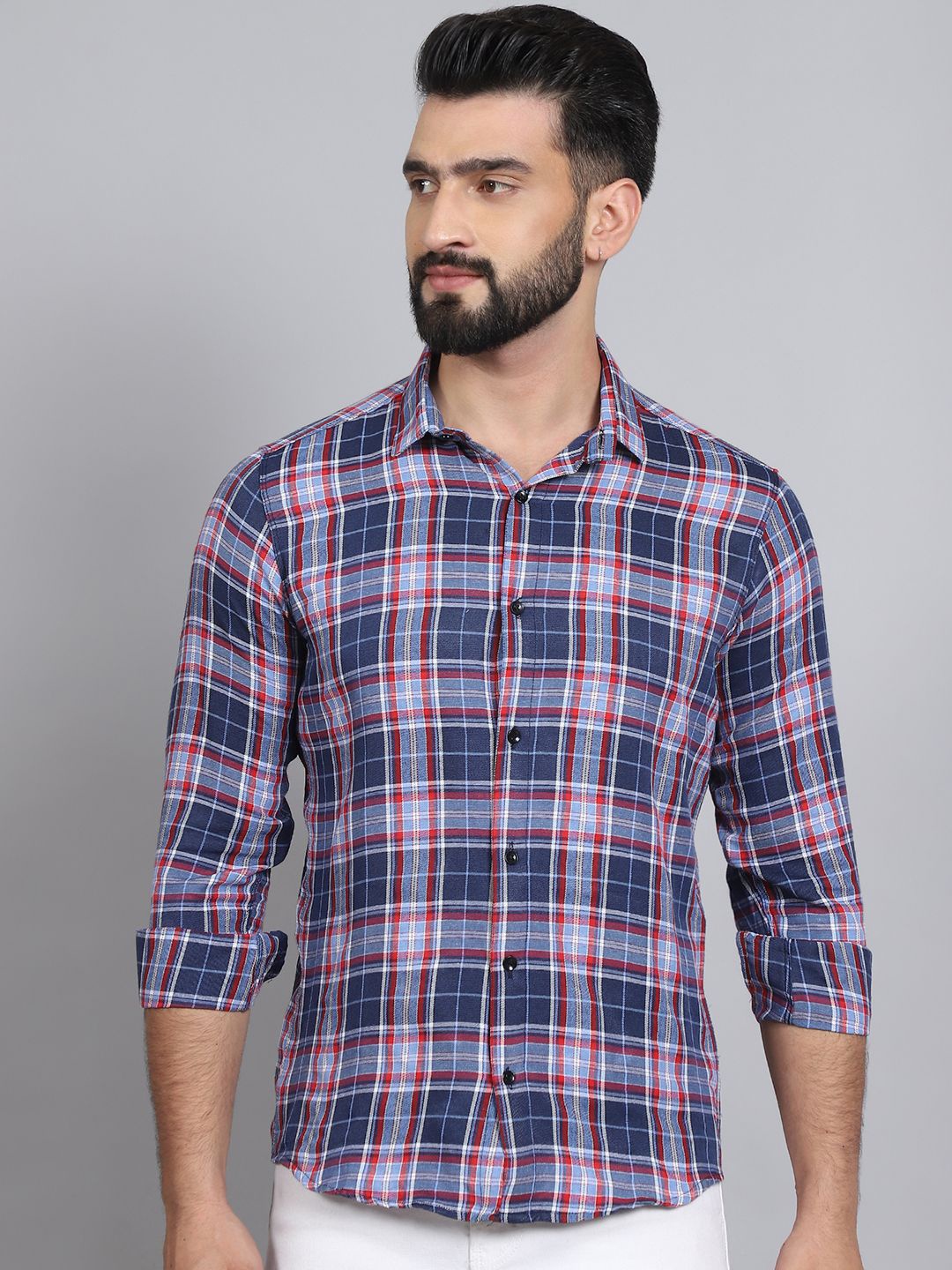 

Tanip Men Sheer Checked Casual Shirt, Blue