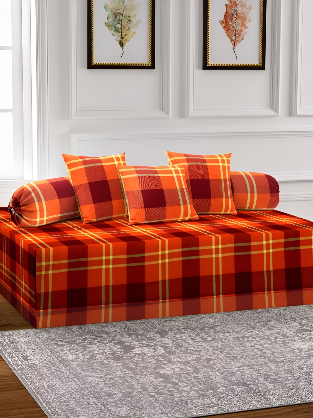 

Arrabi 6-Pcs Orange-Color & Yellow Printed Cotton Diwan Set