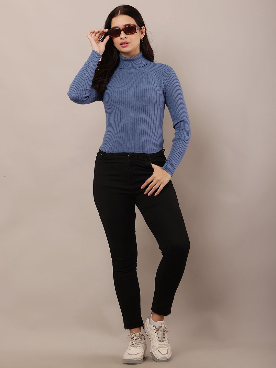 

NoBarr Women Turtle Neck Cotton Pullover, Blue