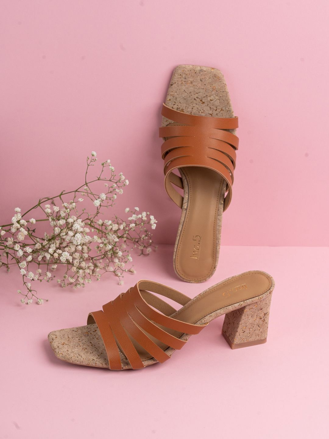 

Inc 5 Women Solid Open Toe Block Heels Sandals, Tan