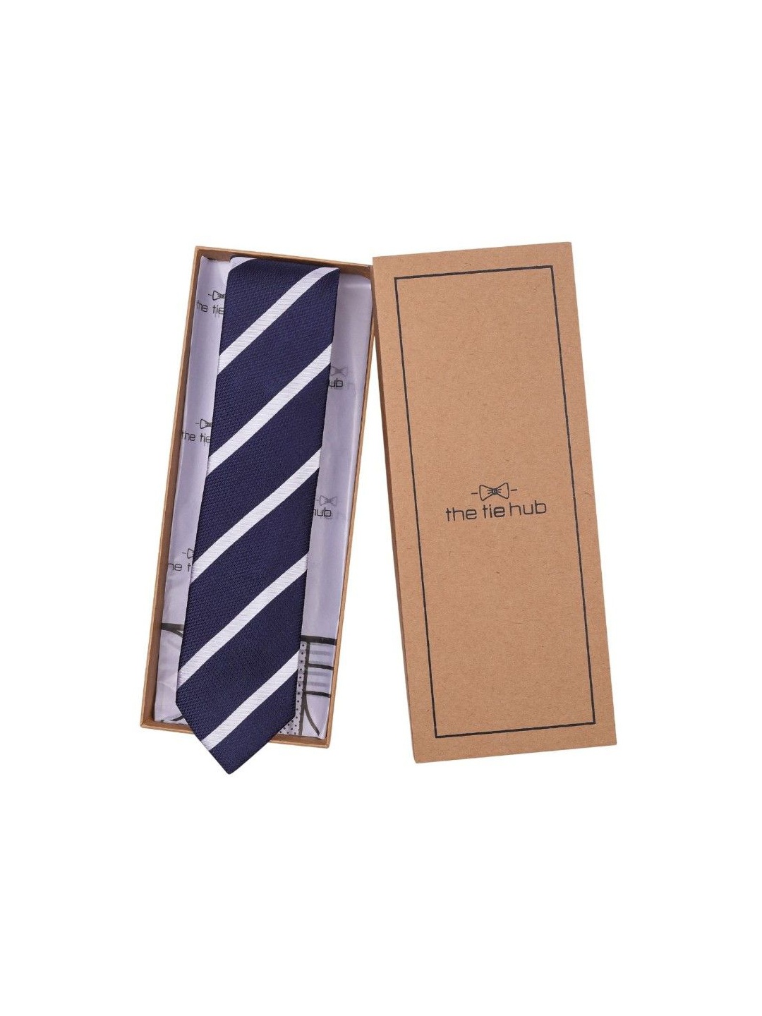 

The Tie Hub Men Striped Skinny Tie, Navy blue