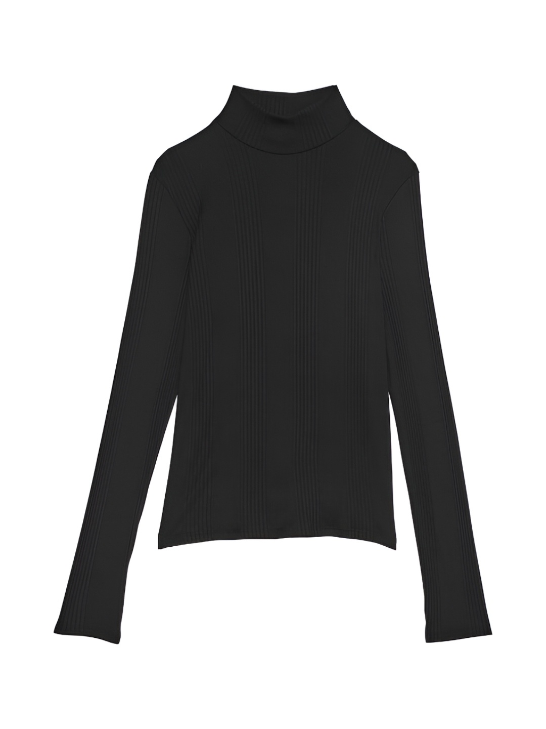 

Victoria's Secret Women Solid Turtle Neck Cotton T-shirt, Black