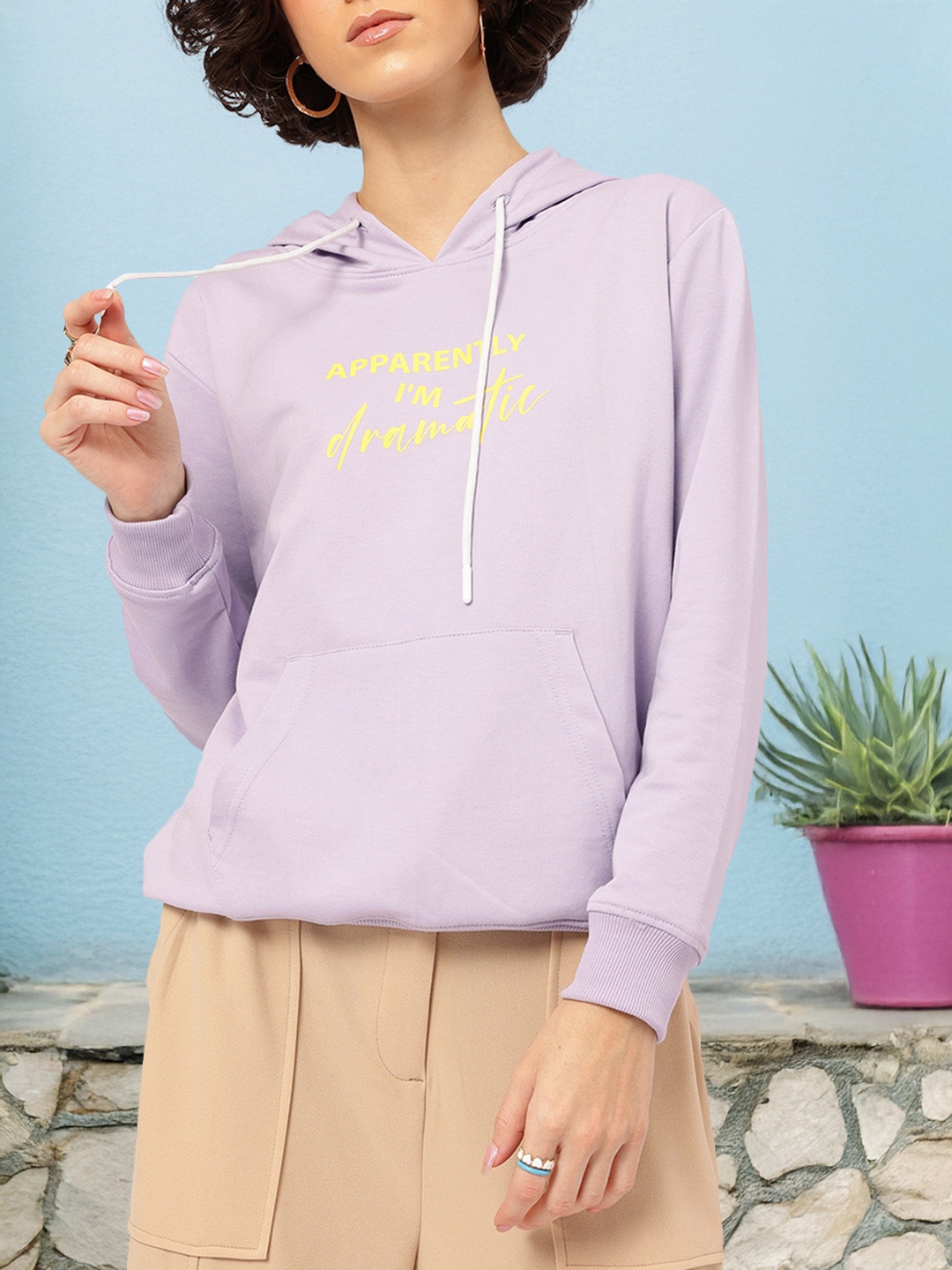 

DressBerry Humor Print Hooded Drop-Shoulder Sweatshirt, Lavender