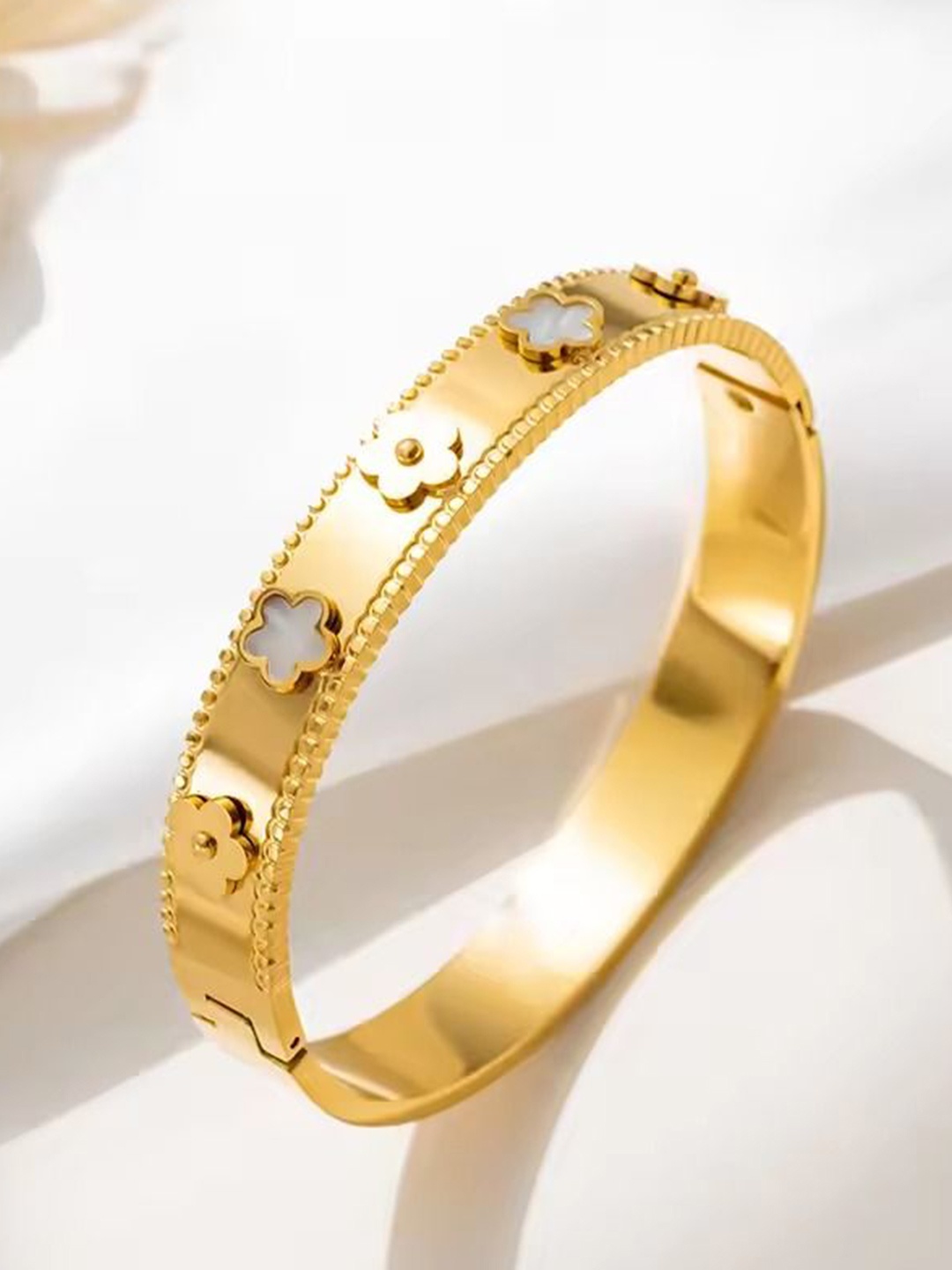 

DIVASTRI Stainless Steel Gold-Plated American Diamond Studded Kada Bracelet