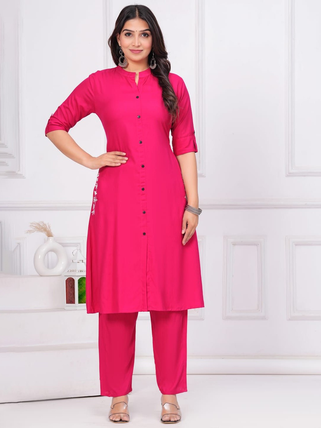 

MILAAV Women Regular Kurta with Trousers, Pink