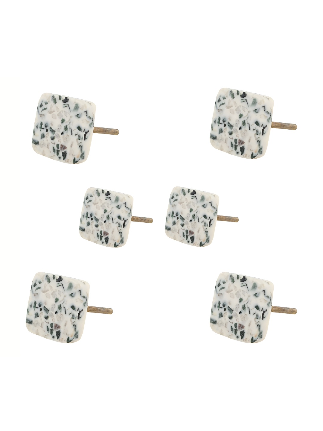 

Indianshelf White & Green 6 Pieces Printed Stone Square Flat Knobs
