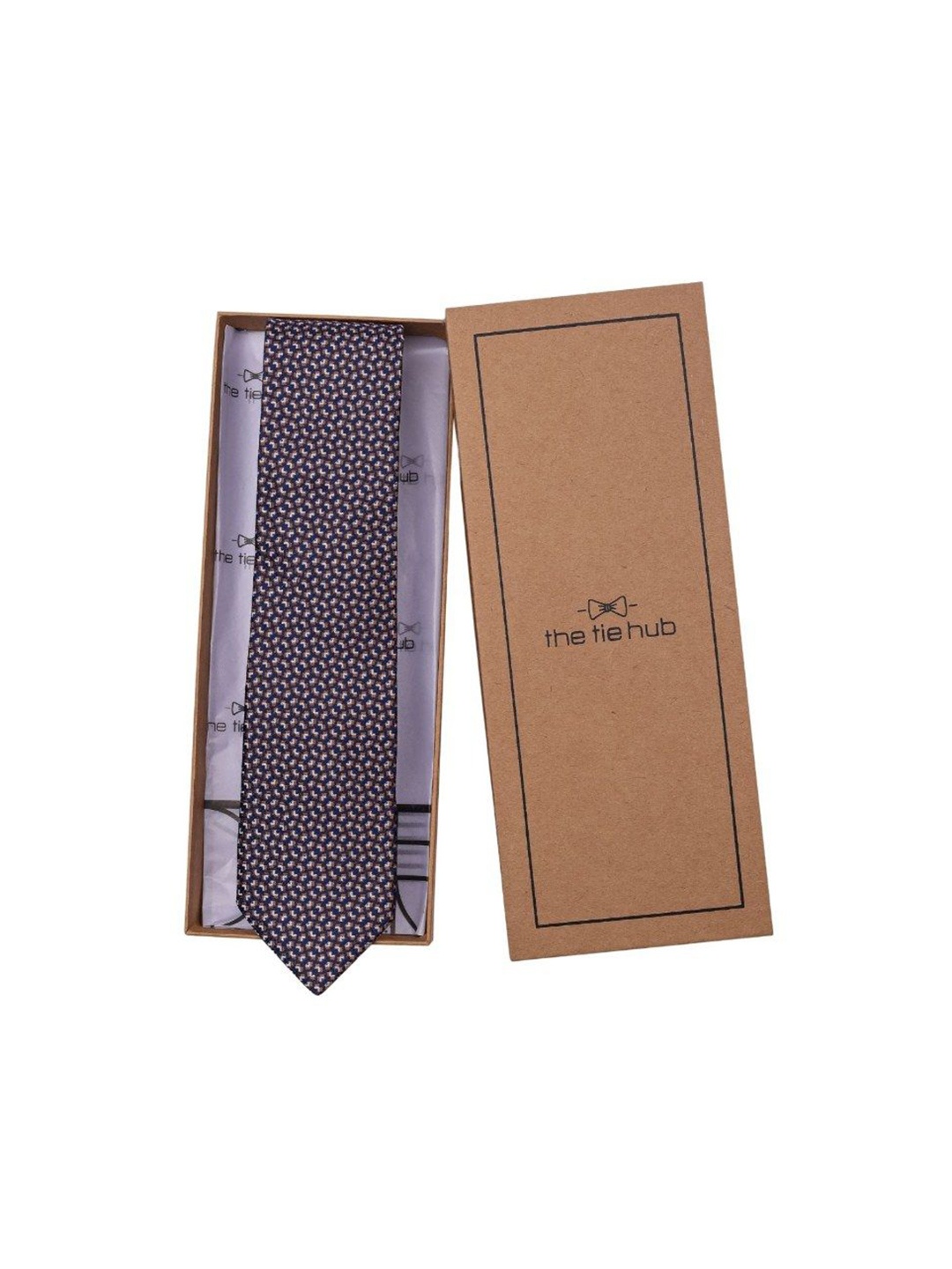 

The Tie Hub Men Printed Skinny Tie, Navy blue