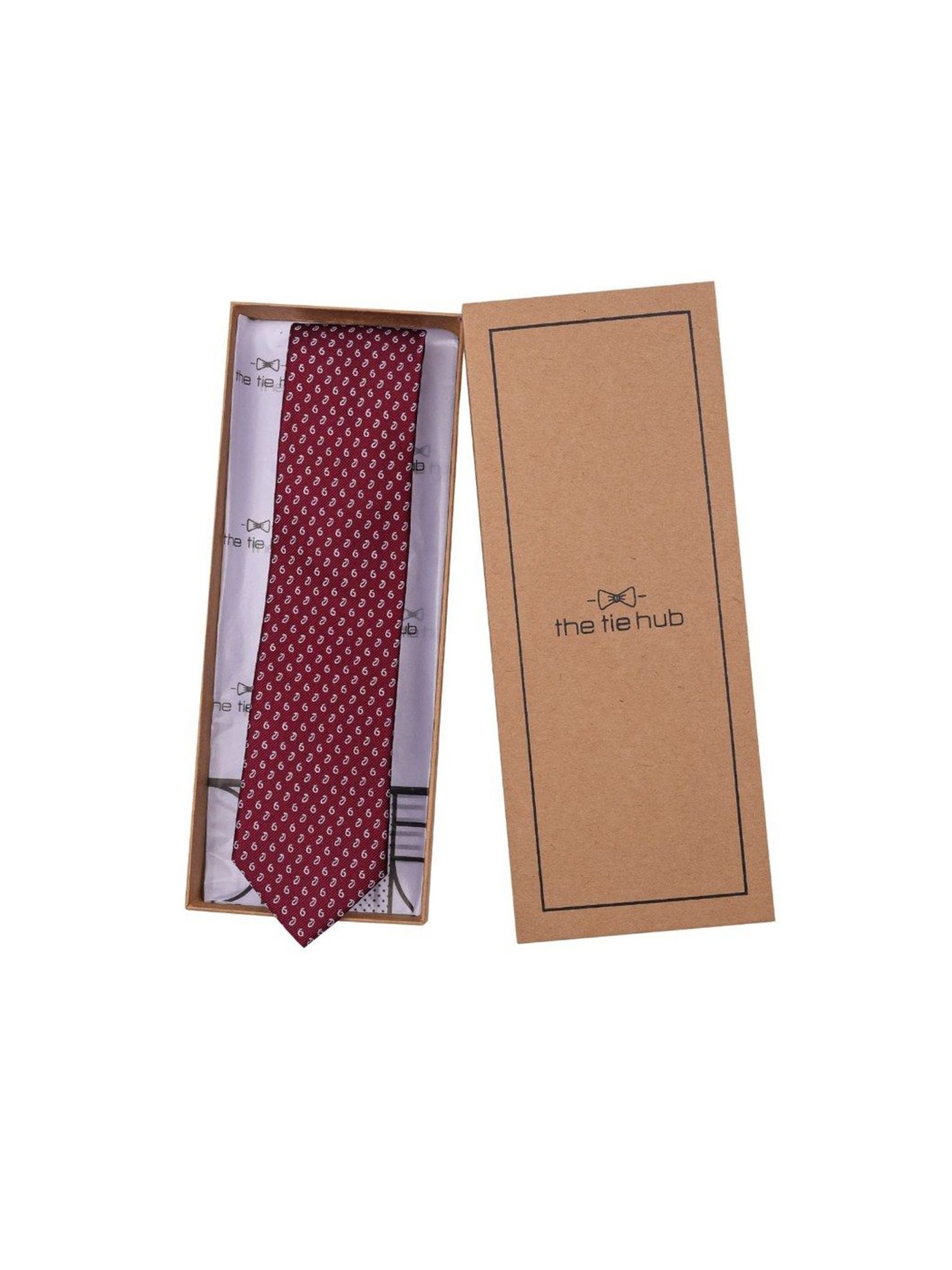 

The Tie Hub Men Printed Skinny Tie, Burgundy