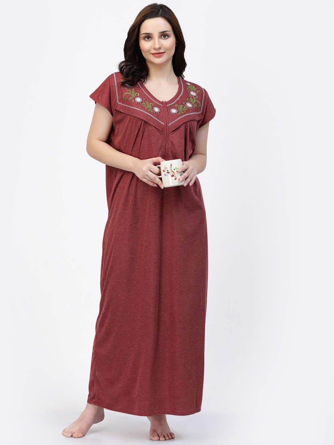 

CHUI MUI Women Embroidered Maxi Nightdress, Maroon