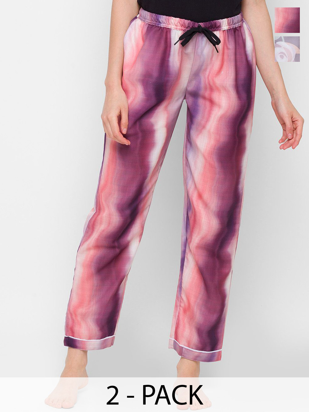 

FashionRack Women Pack Of 2 Printed Mid-Rise Lounge Pants, Purple