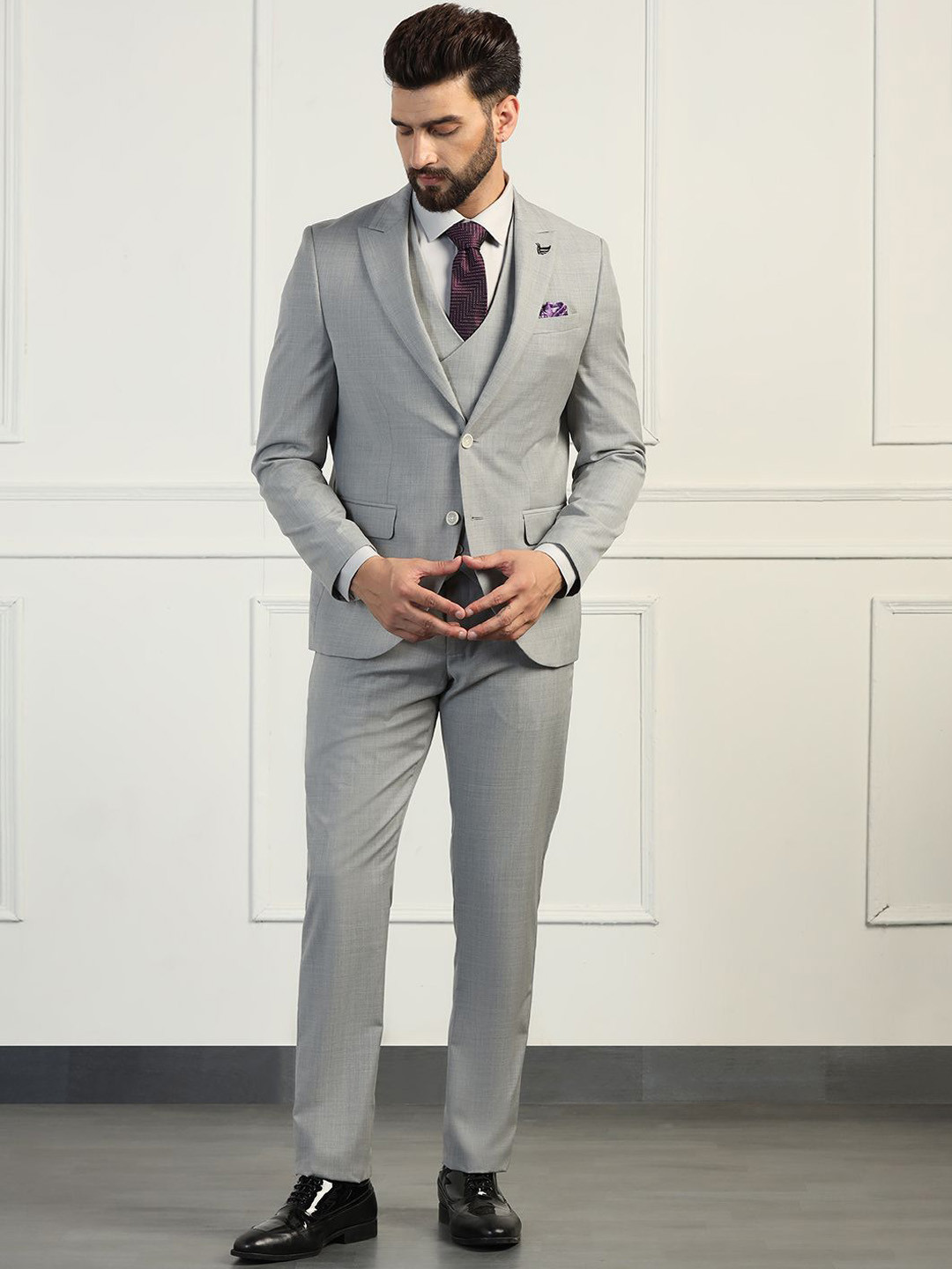 

Blackberrys Men Slim-Fit Single Breasted 3 Piece Formal Suit, Grey