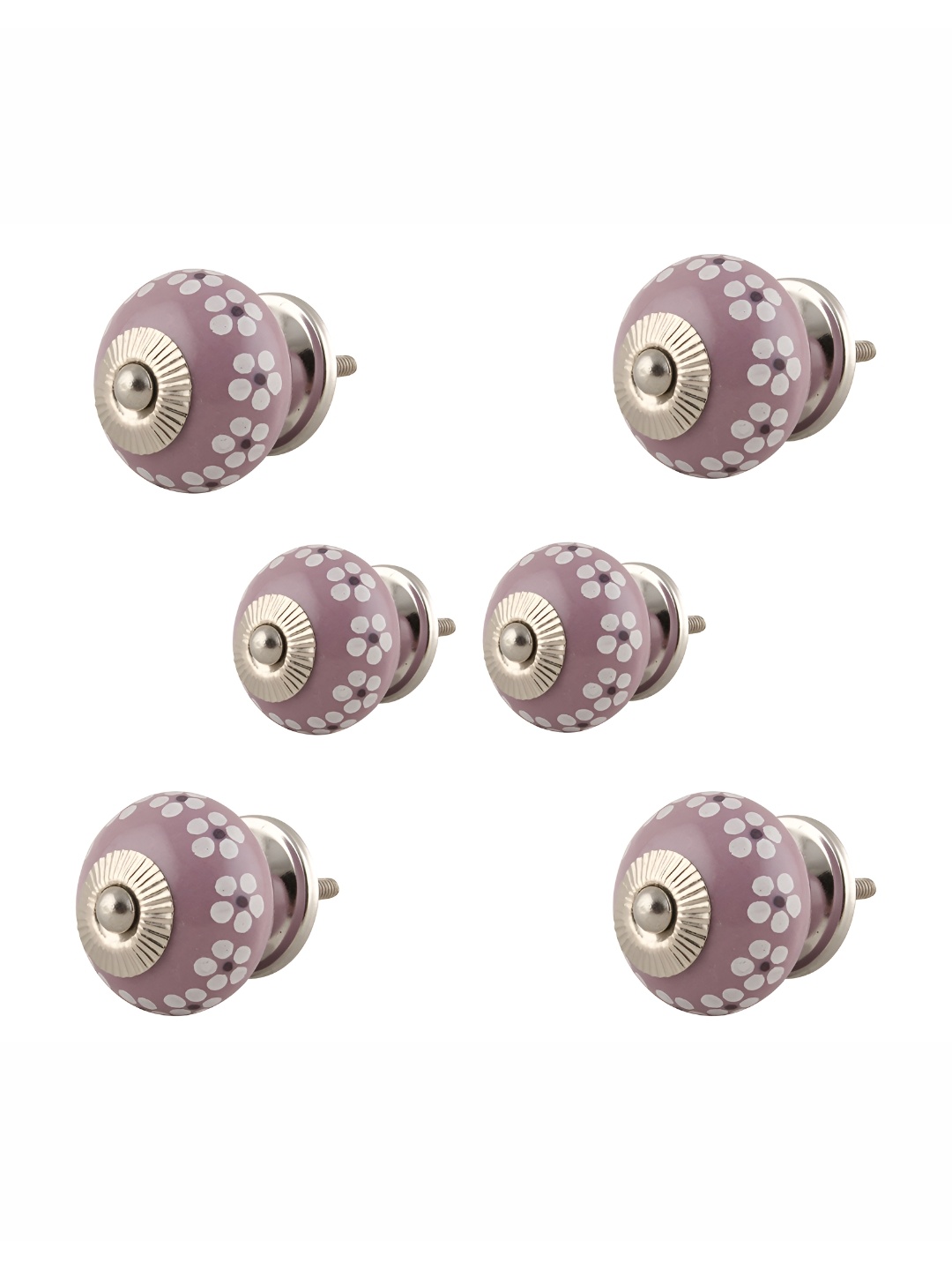 

Indianshelf 6-Pcs Purple & White Floral Printed Ceramic Knobs