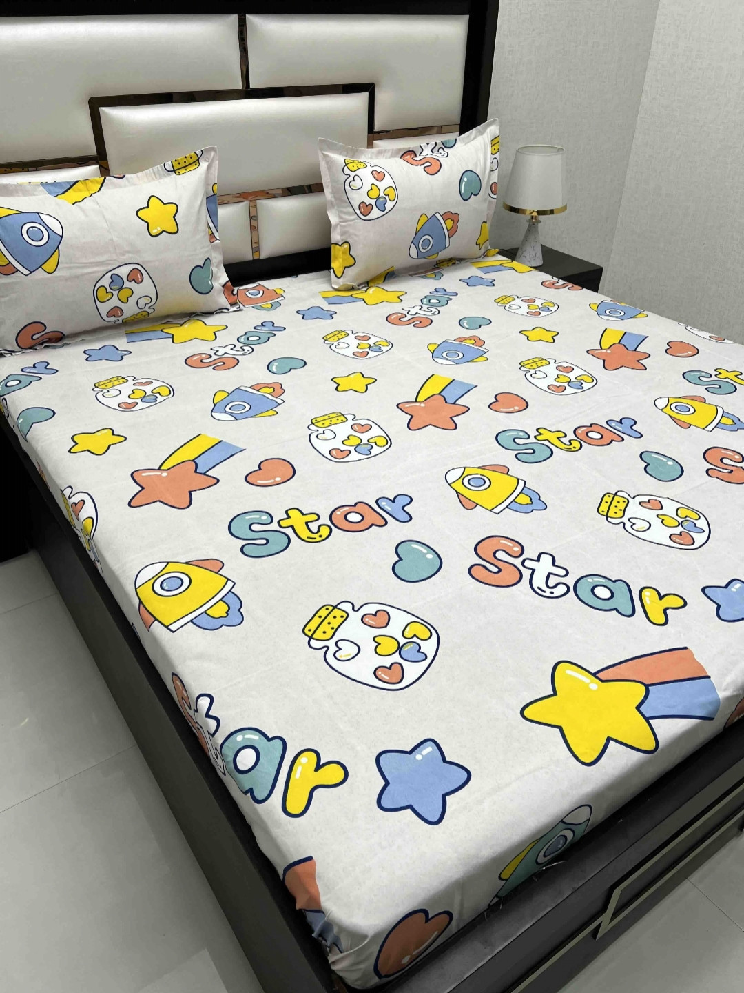 

Pure Decor Grey Cartoon Characters Microfiber 300 TC Queen Bedsheet Set 2.27 m x 2.55 m