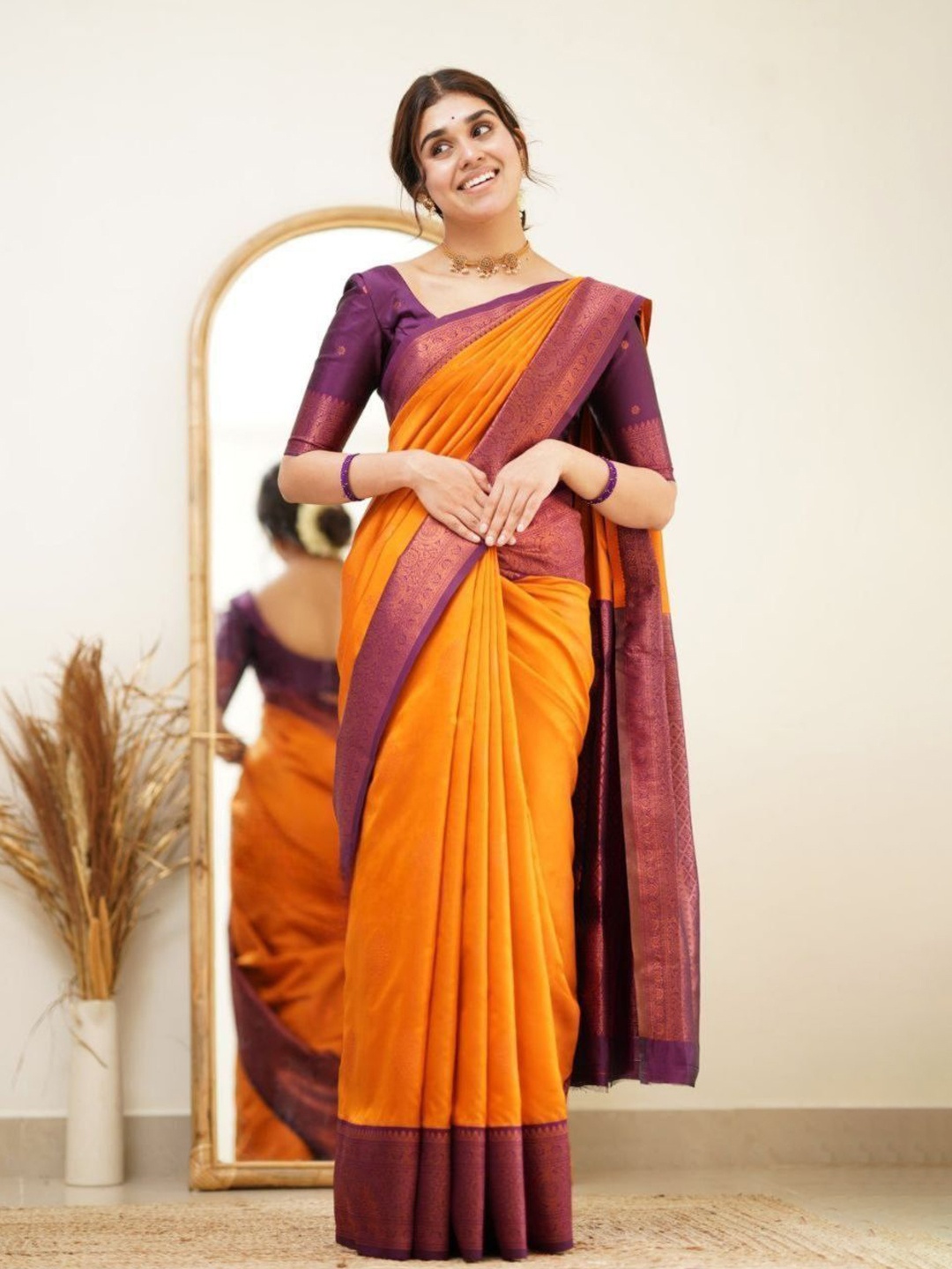 

Visit Wear Pure Silk Zari Banarasi Saree, Gold