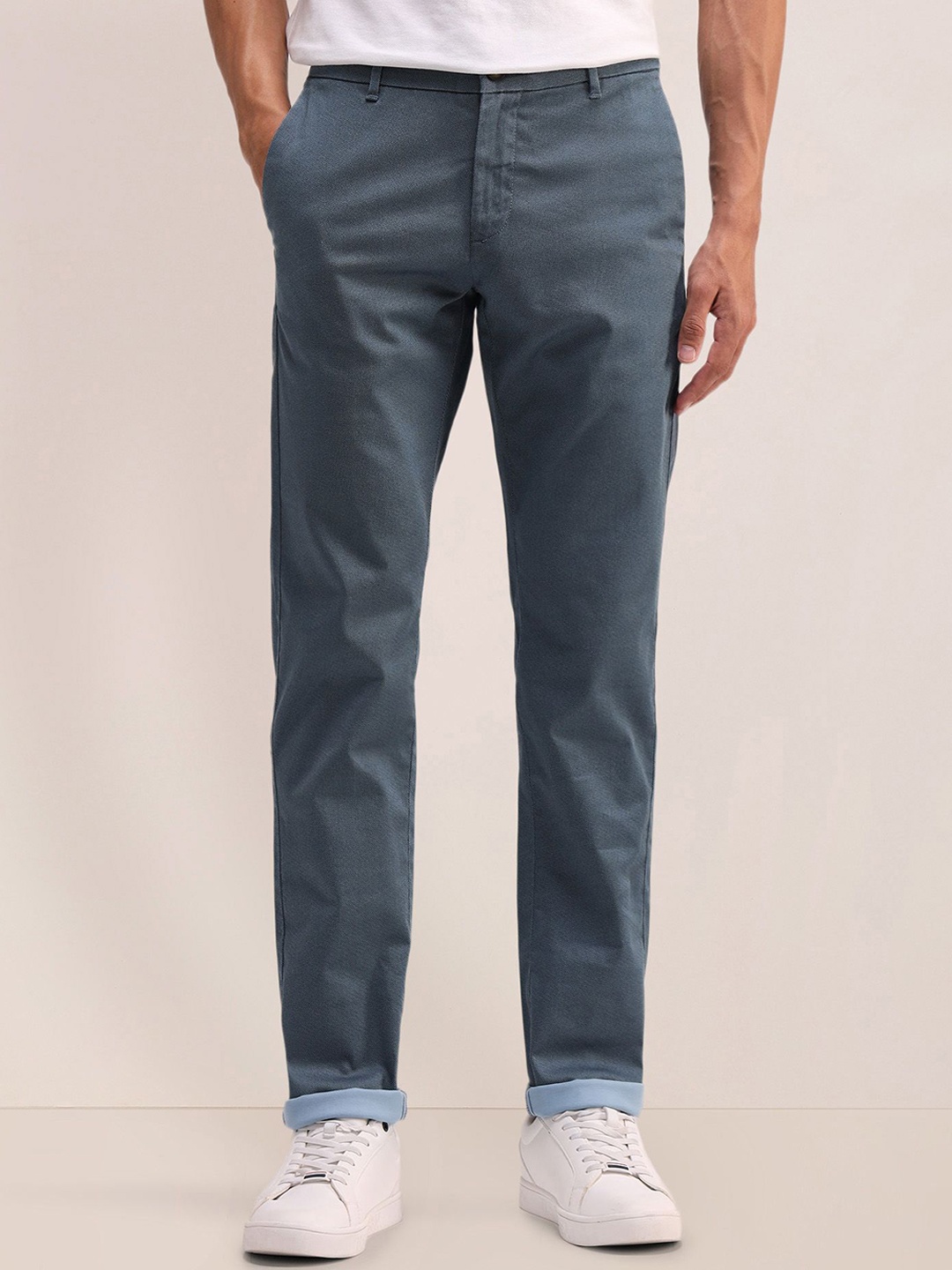 

U.S. Polo Assn. Men Smart Mid-Rise Cotton Slim Fit Trousers, Blue