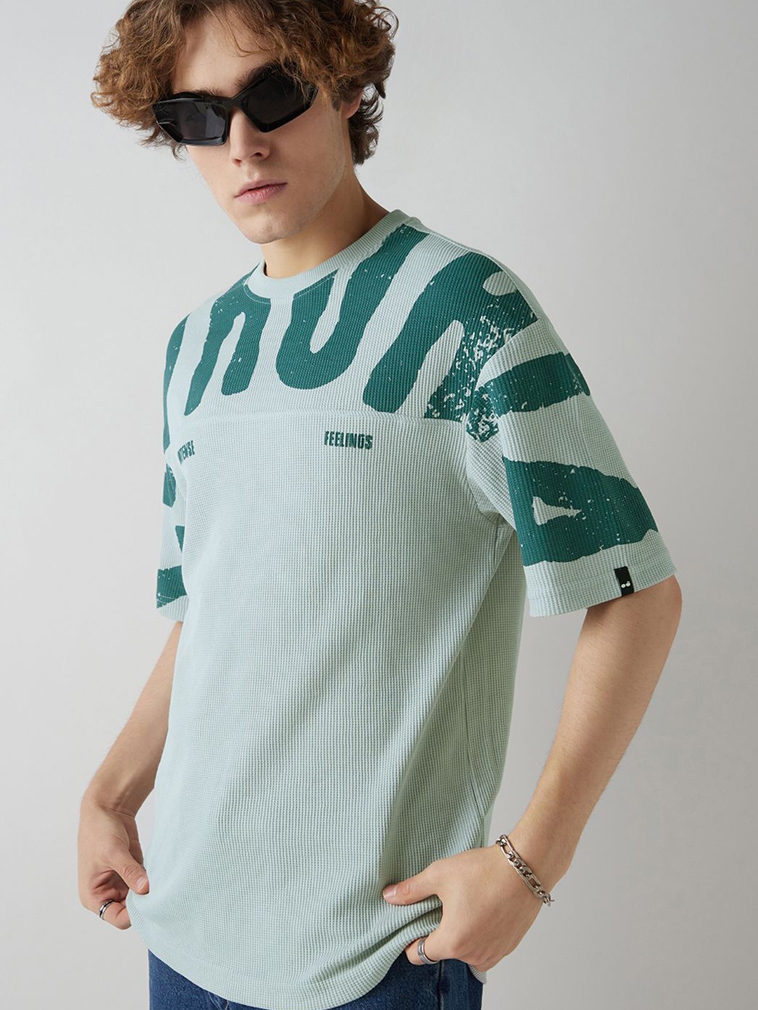 

Bewakoof Heavy Duty Euphoria Typography Printed Oversized T-shirt, Green