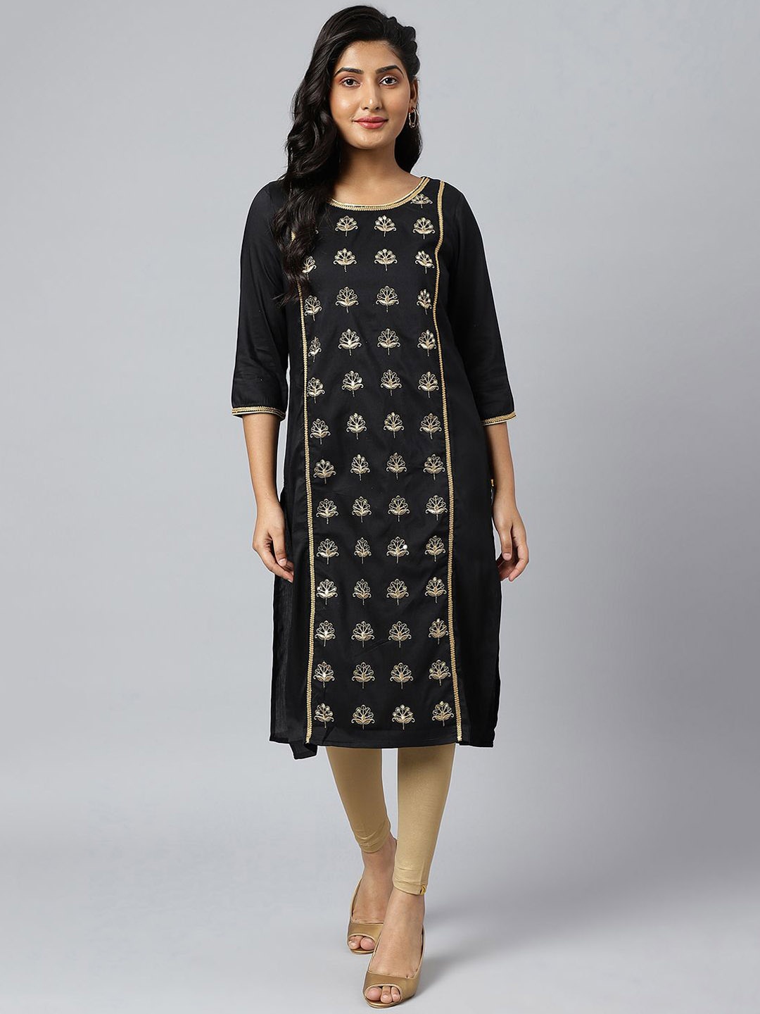 

AURELIA Women Chevron Thread Work Kurta, Black