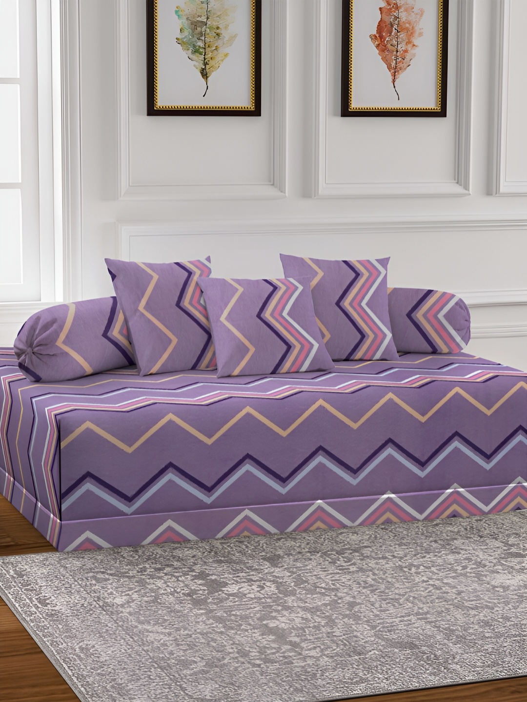 

Arrabi 6-Pcs Purple & Pink Printed Diwan Set