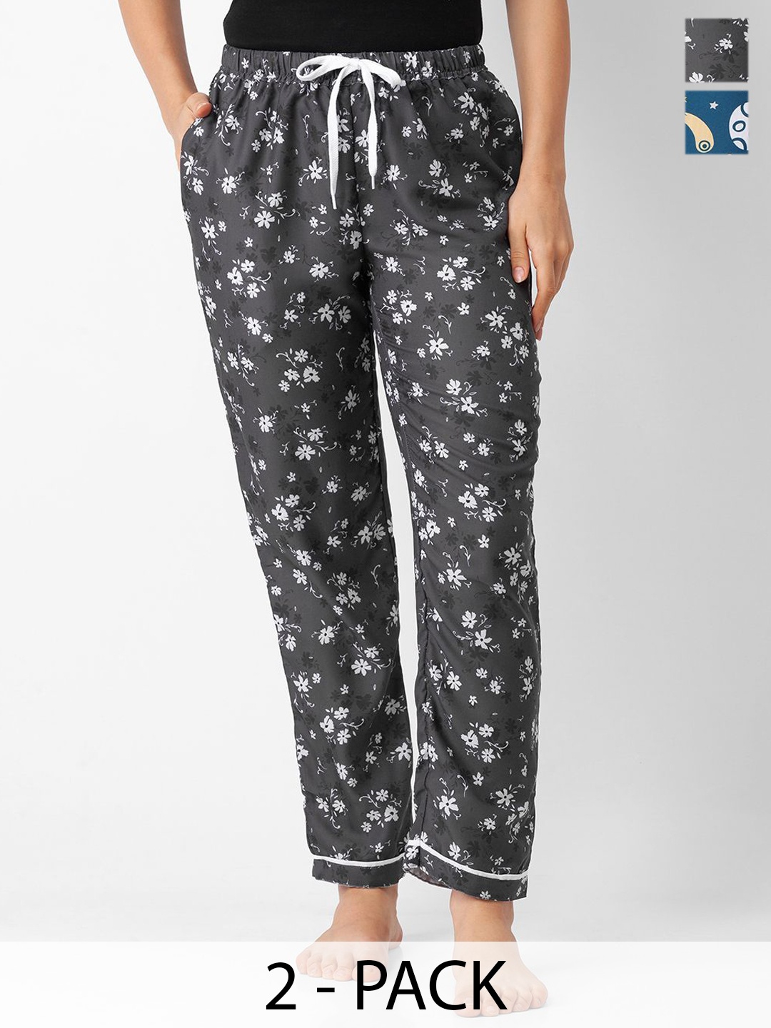 

FashionRack Women Pack Of 2 Printed Mid-Rise Lounge Pants, Grey