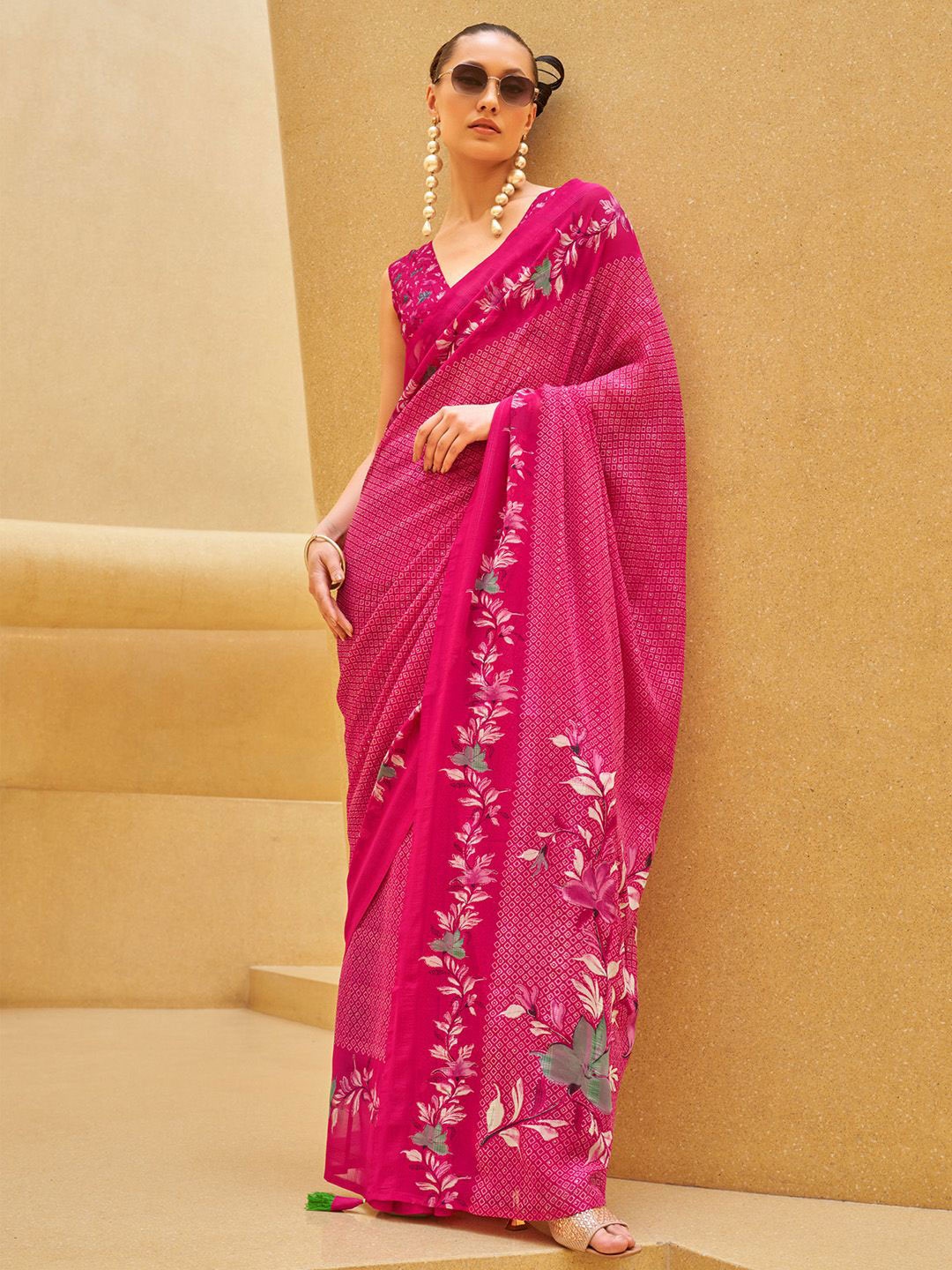 

Anouk Poly Georgette Block Print Saree, Pink