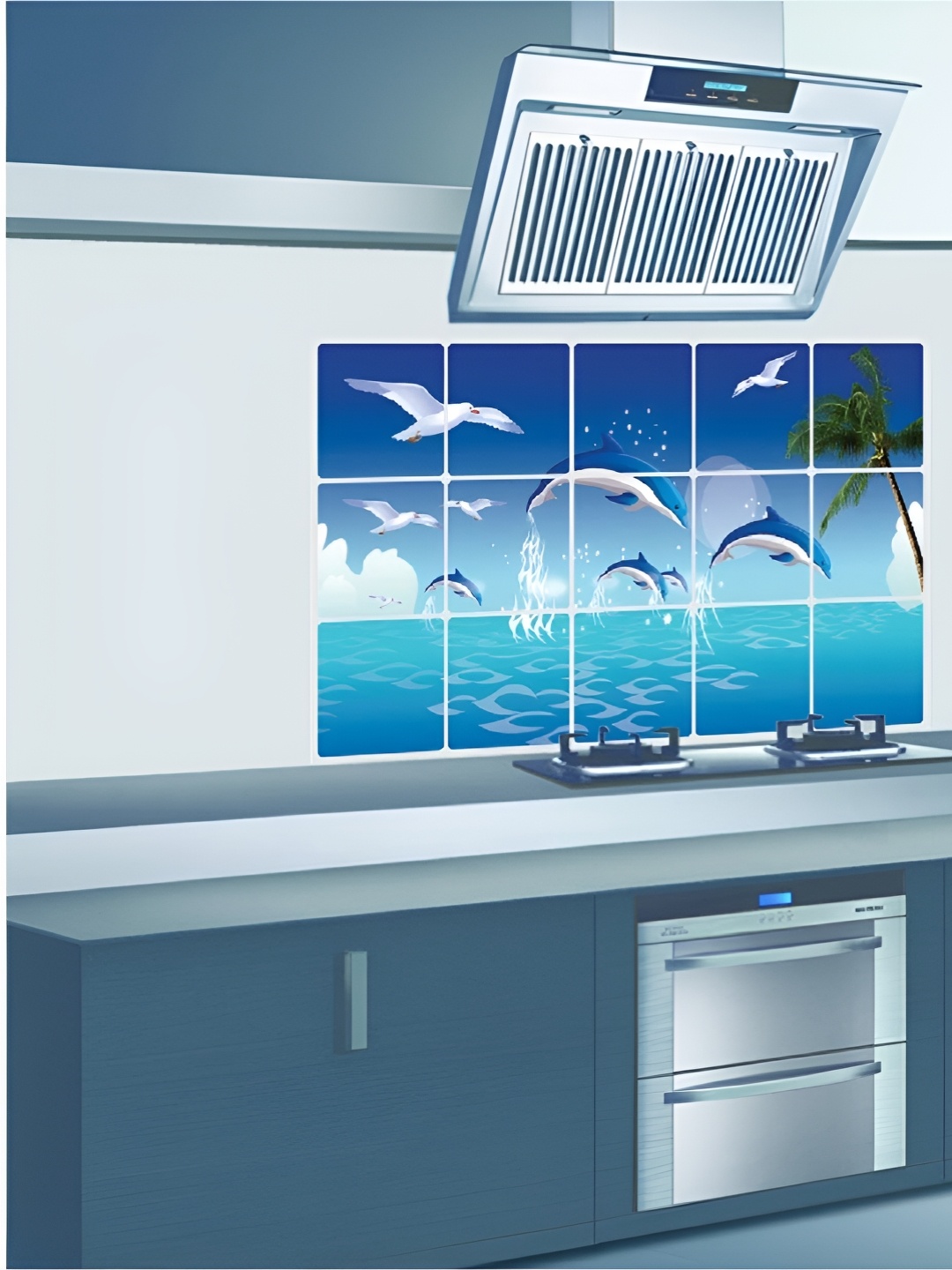

Asian royal Blue & White Printed Waterproof Wall Stickers