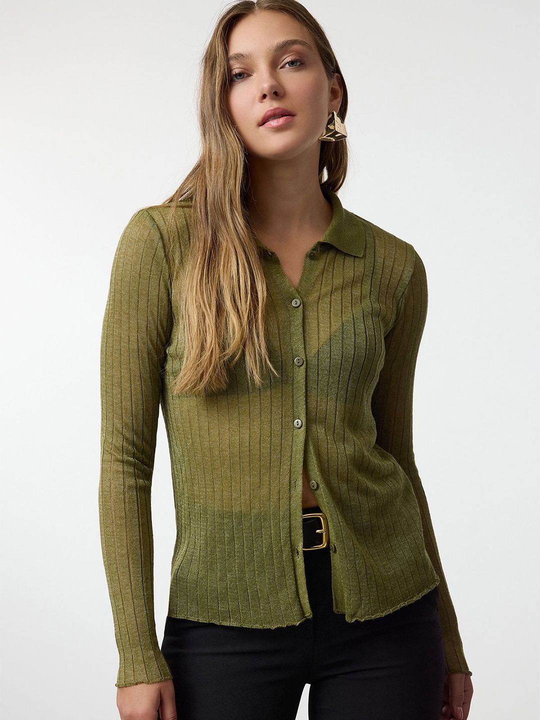 

Trendyol Women Striped Cardigan, Green