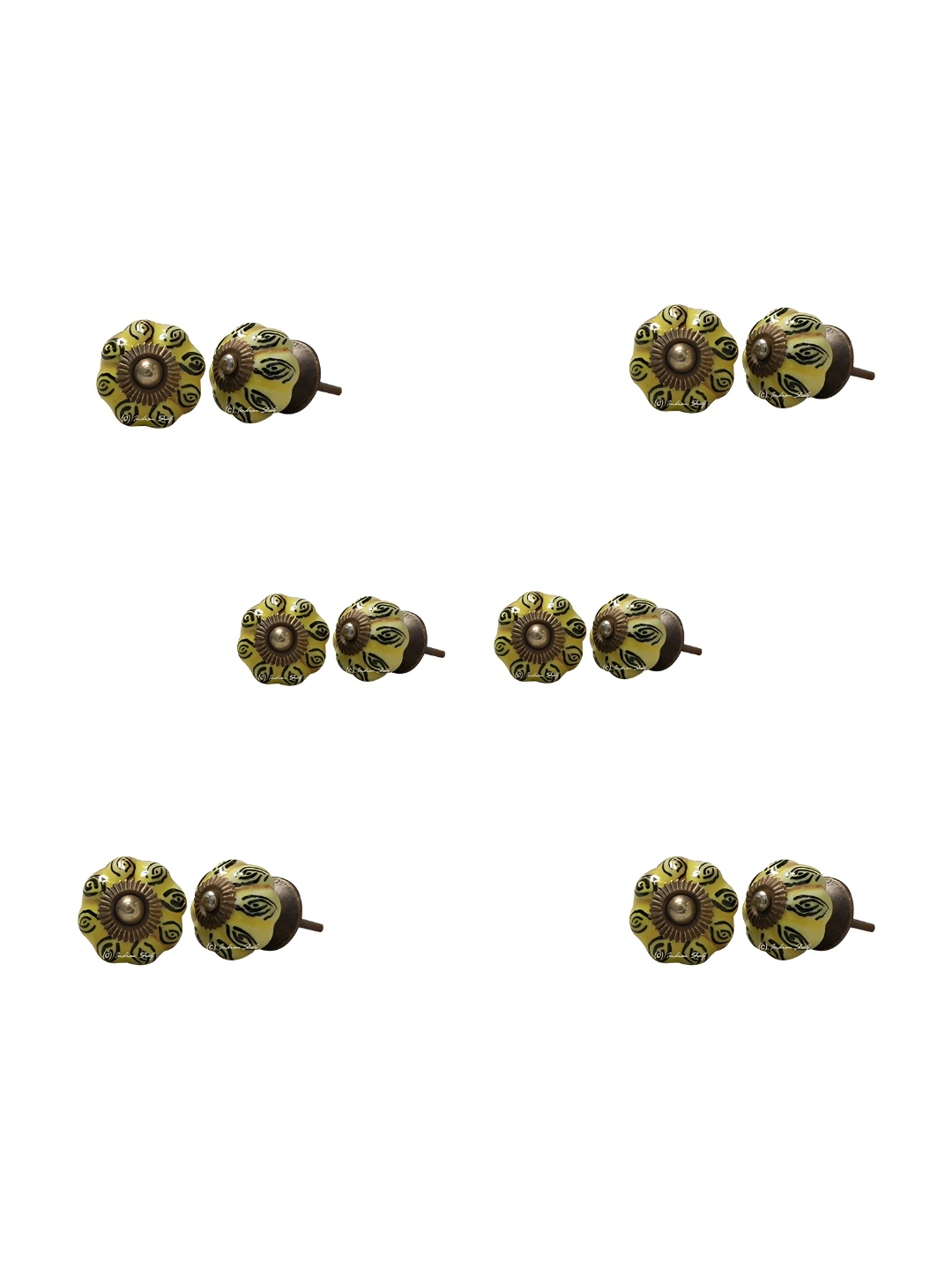

Indianshelf 6-Pcs Yellow & Black Eye Printed Ceramic Knobs