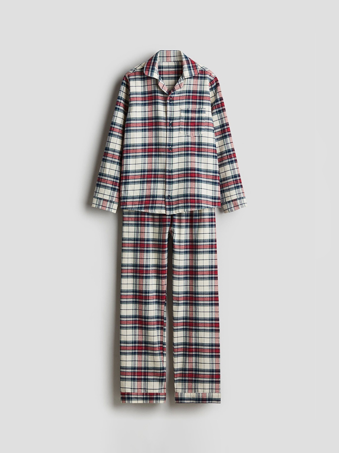 

H&M Girls Checked Pure Cotton Flannel Nightsuit, White