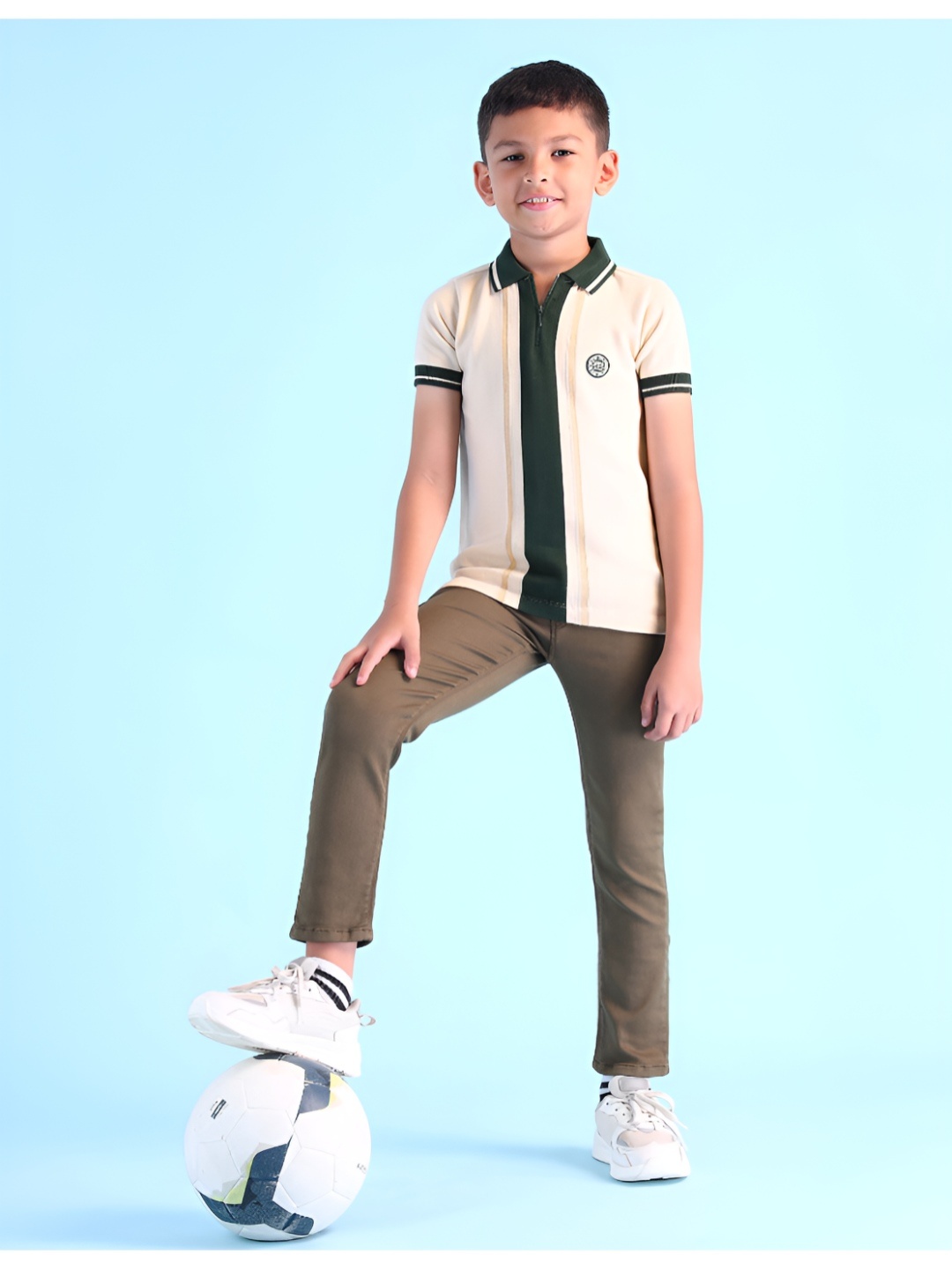 

U.S. Polo Assn. Kids Boys Brand Logo Colourblocked Polo Collar T-shirt, Beige