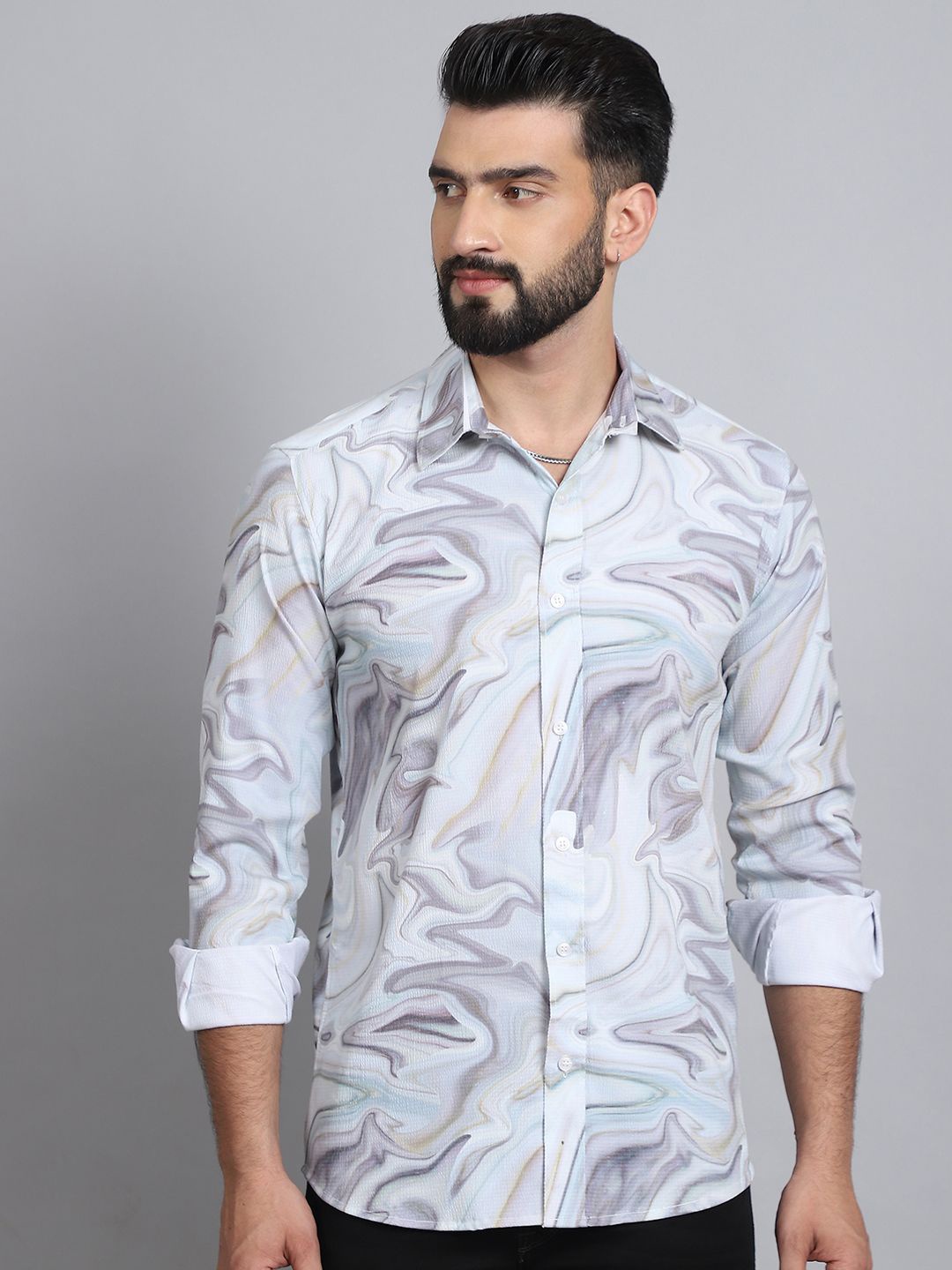 

Tanip Men Sheer Casual Shirt, Cream