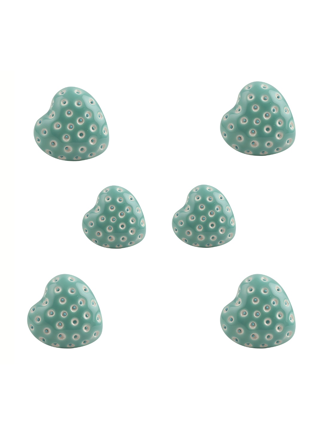 

Indianshelf 6Pcs Green & White Textured Ceramic Heart Etched Knobs