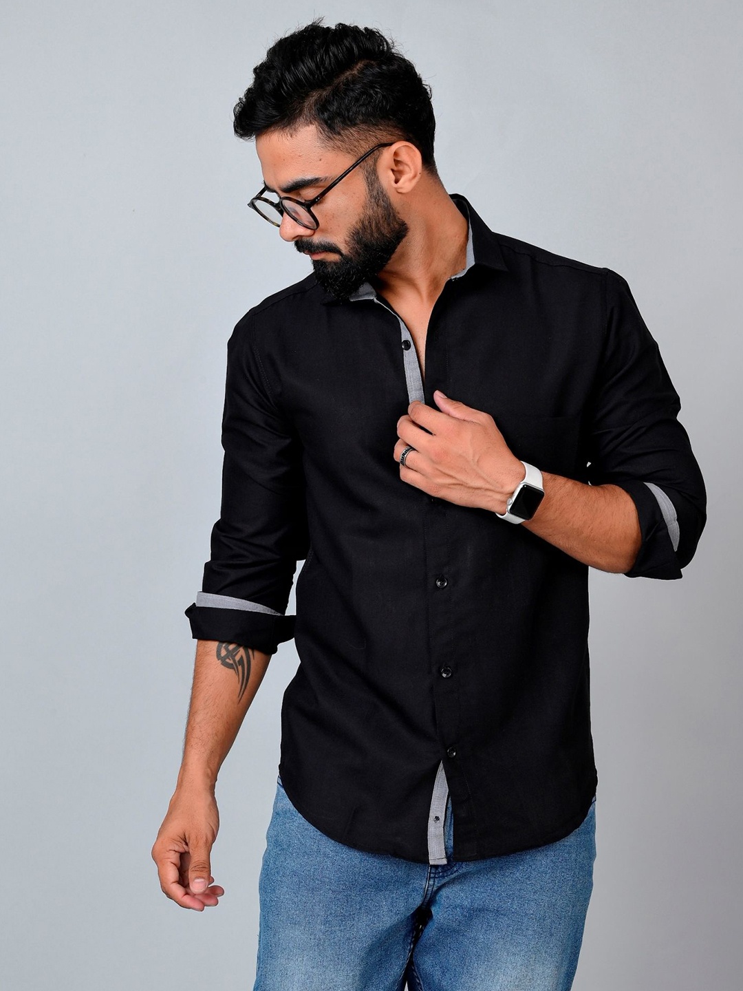 

Tanip Men Sheer Casual Shirt, Black