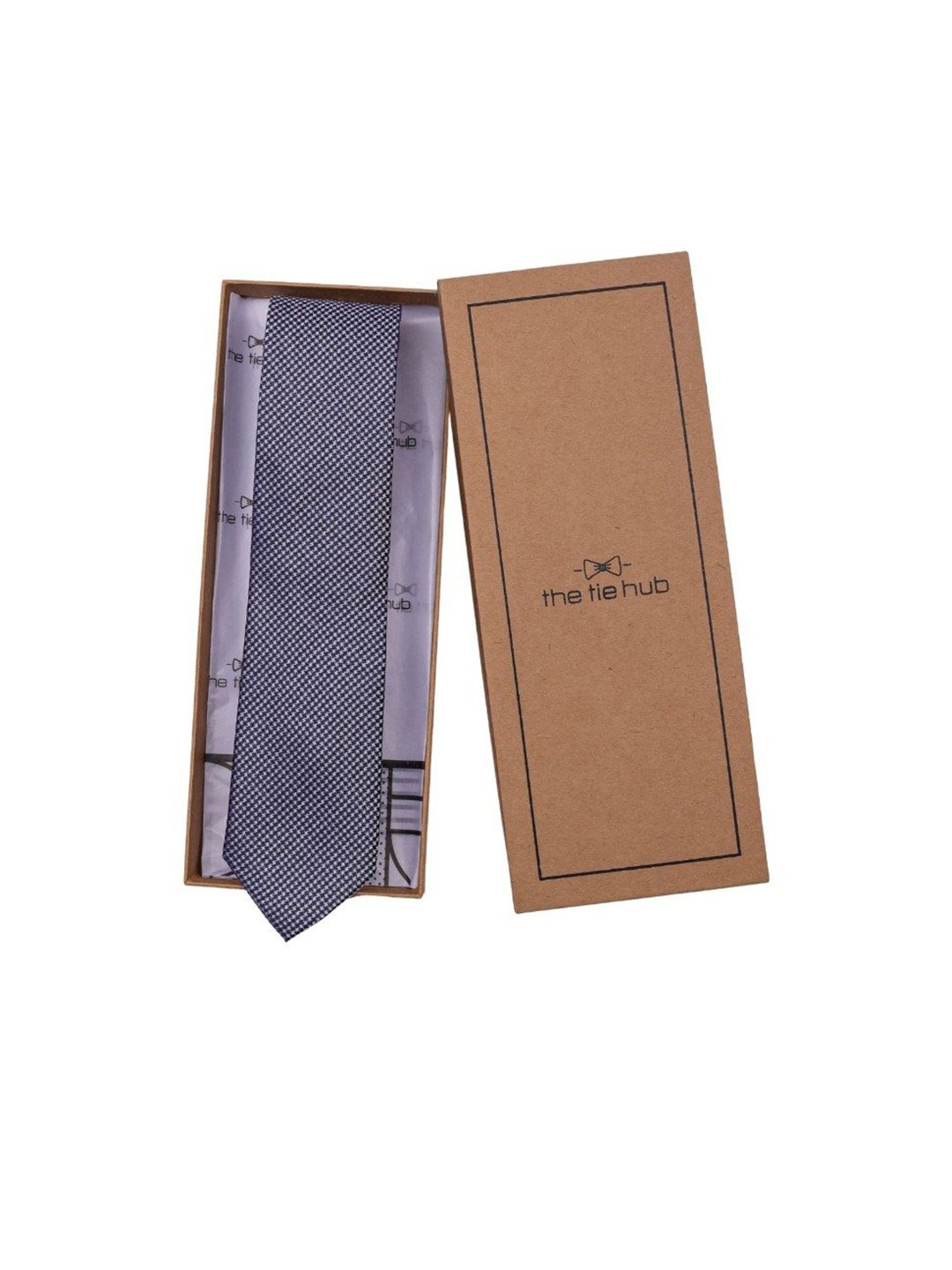 

The Tie Hub Men Printed Skinny Tie, Navy blue
