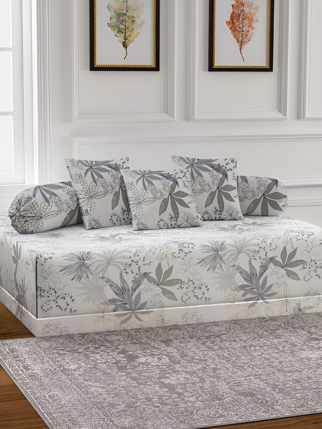 

Arrabi White & Grey 6 Pieces Floral Printed Diwan Set