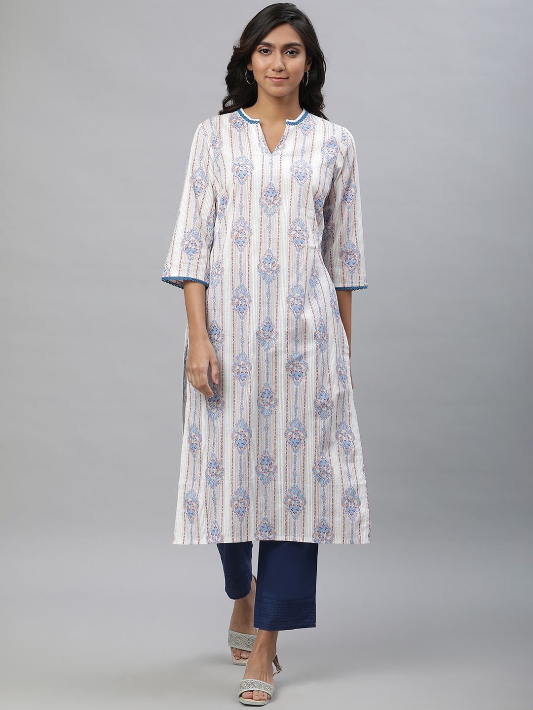 

AURELIA Women Printed Thread Work Anarkali Kurta, White