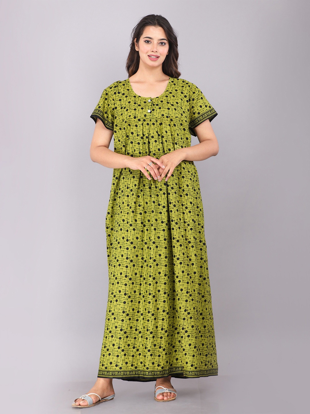 

MAYA PRINT Printed Maxi Nightdress, Green