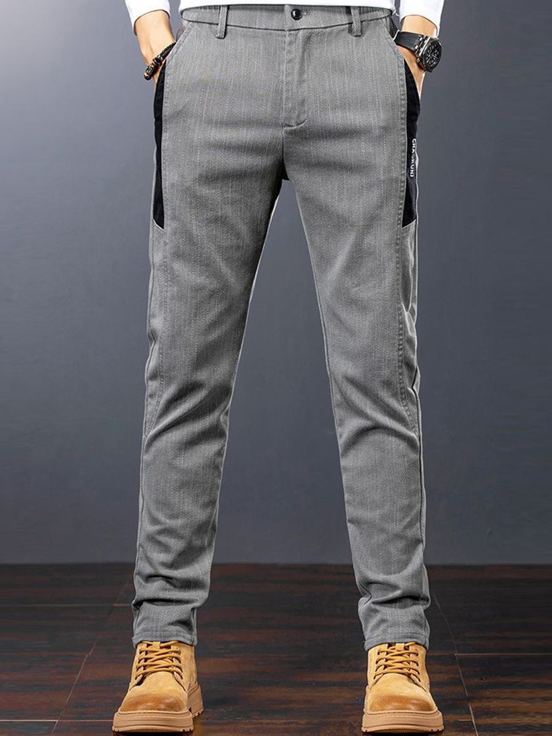 

StyleCast Men Slim Fit Chinos Trousers, Grey