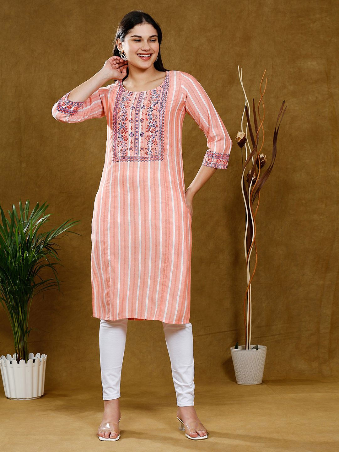 

DUMMY SHAPE Women Striped Maternity Kurta, Orange