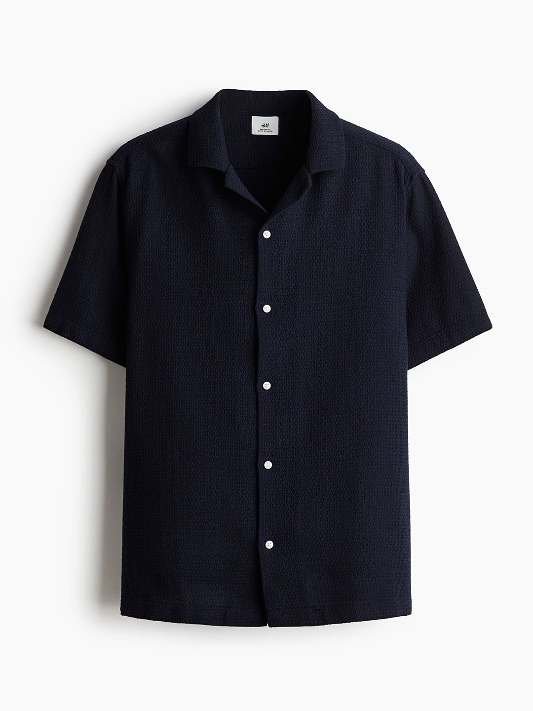 

H&M Men Pure Cotton Textured Resort Shirt, Blue