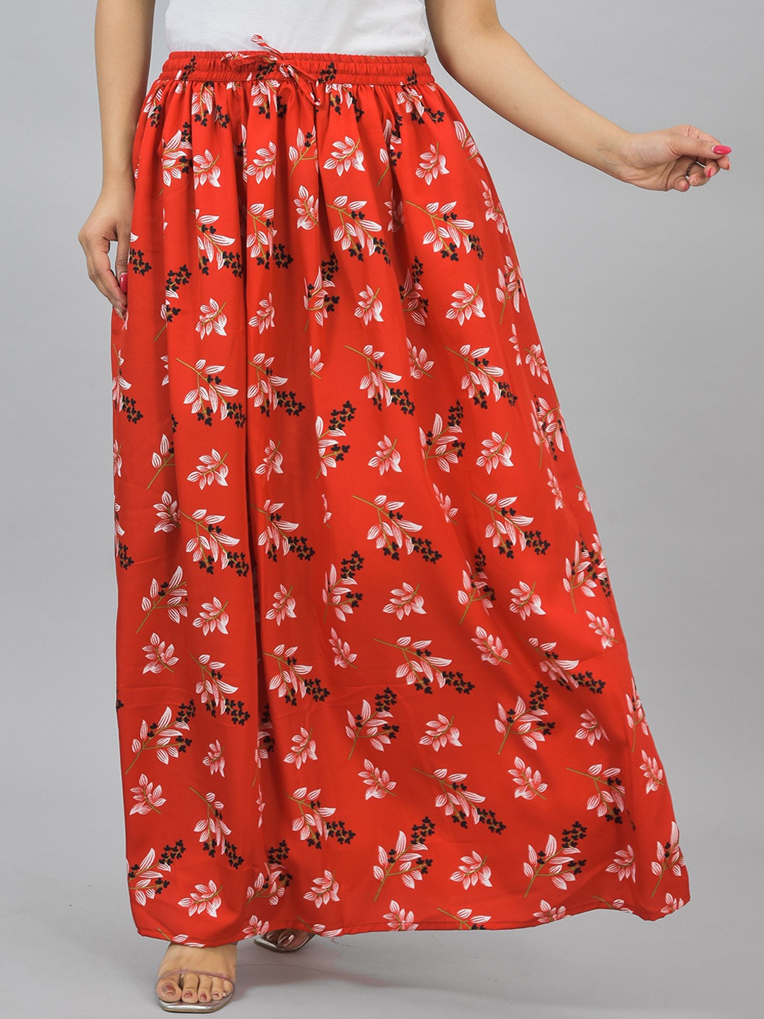 

Girly Girls Women Floral Printed Flared Maxi Skirt, Orange