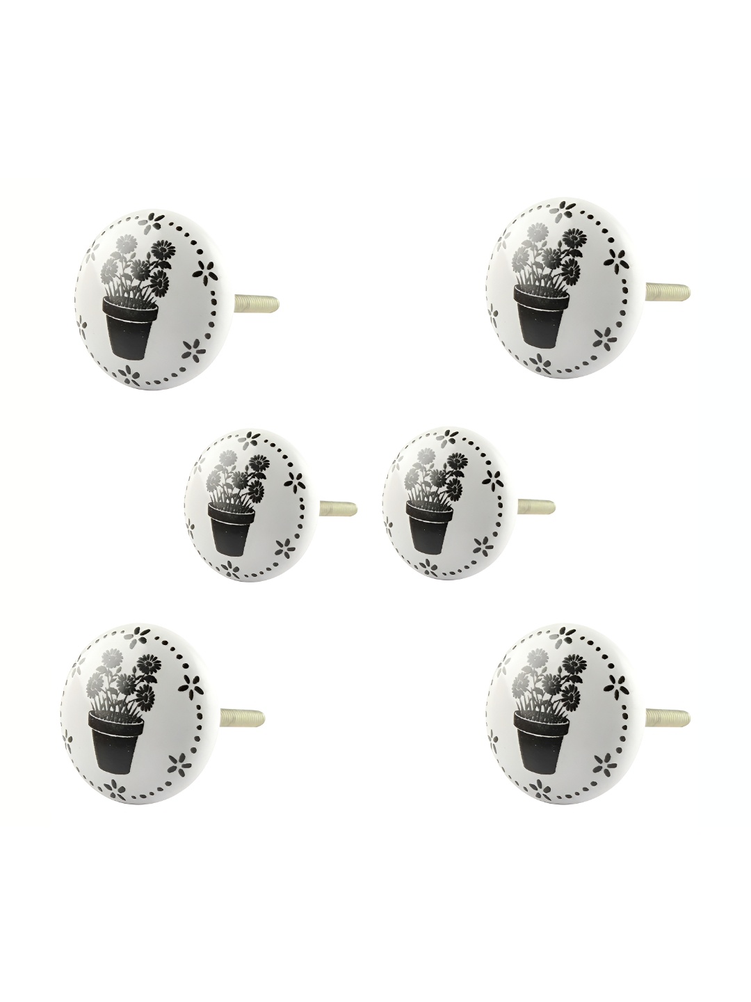 

Indianshelf 6-Pcs White & Black Printed Ceramic Knobs